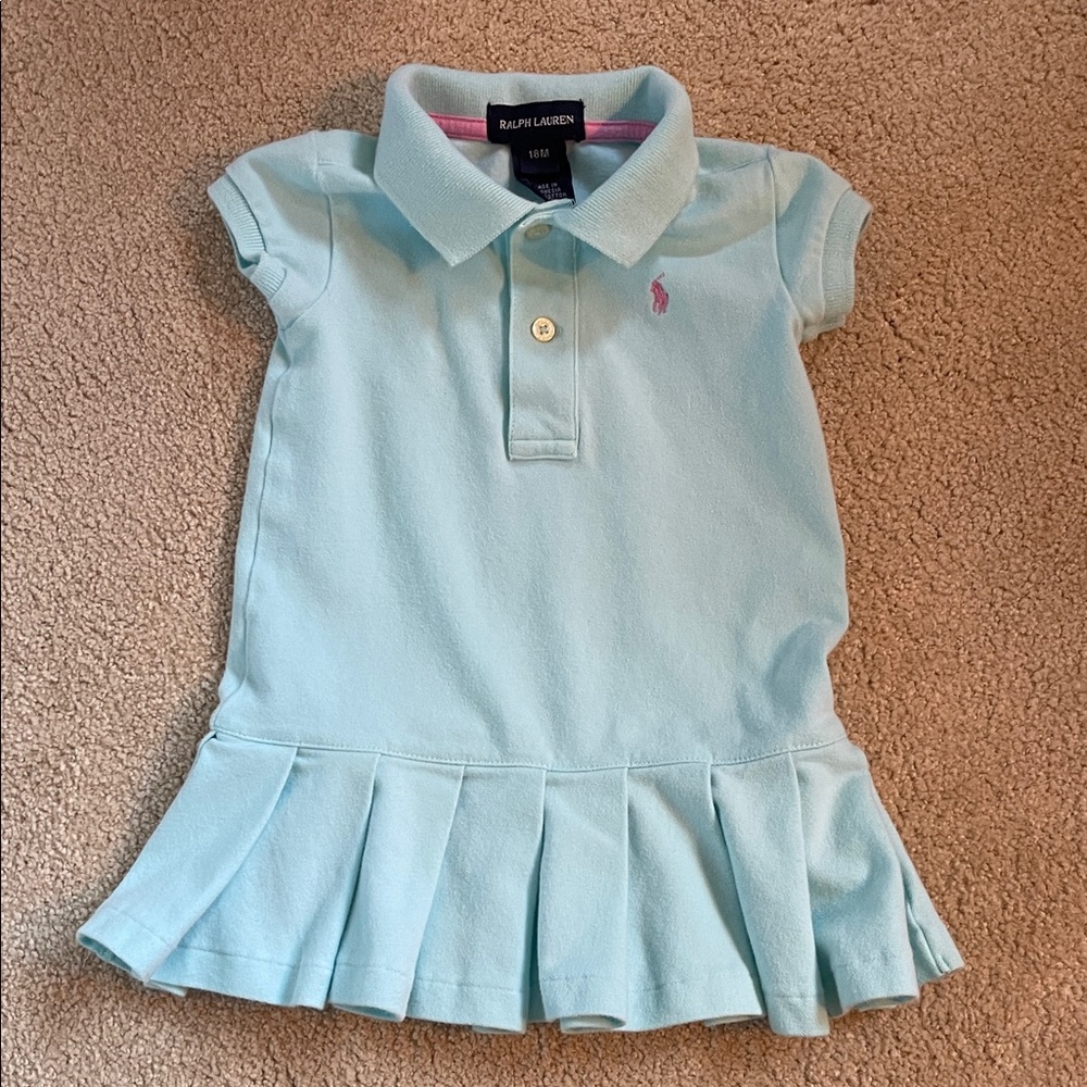 Ralph Lauren Light Turquoise Girls Polo Dress with Pink Pony